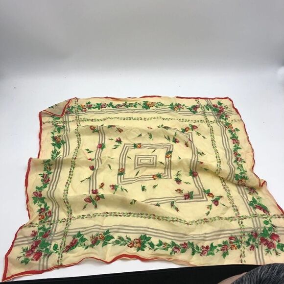 Vintage Diamond Habotai Silk Rosebud Floral Scarve - Picture 1 of 6